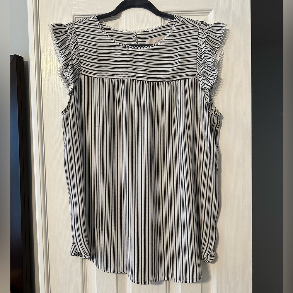 Loft gray and white stripe blouse